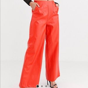 ASOS Orange Wide Leg Faux Leather Pants